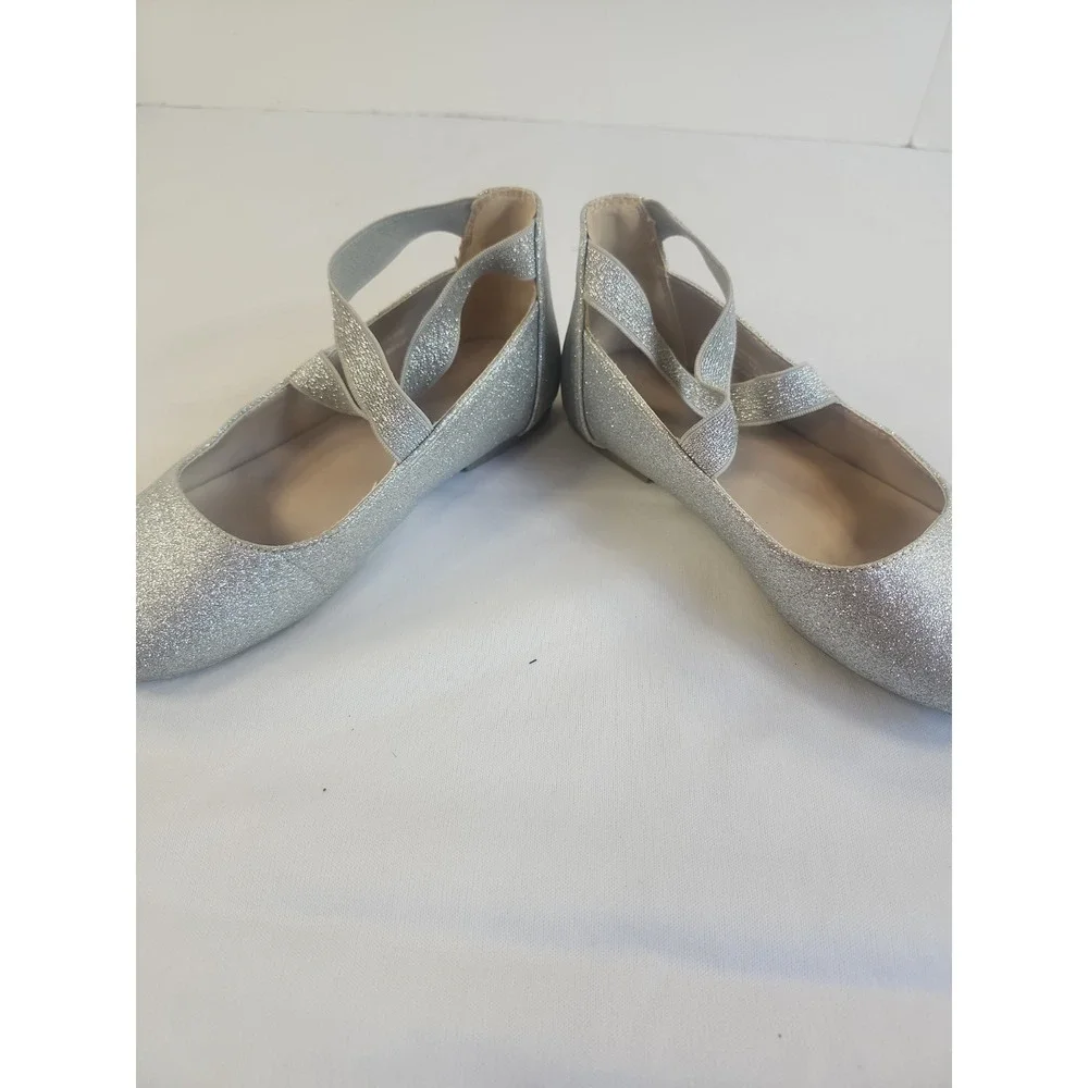 Gymboree‎ Girls Silver Glitter Flats With Criss-Cross elastic Straps Size 1